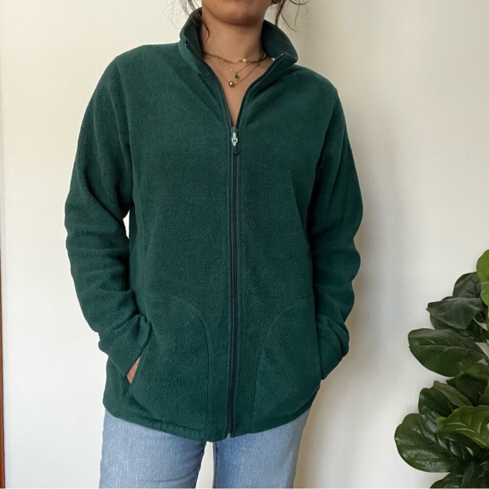 Woolrich Fleece Full Zip Sweater Sz Large Dark Green Outdoor Comfort Gorpcore